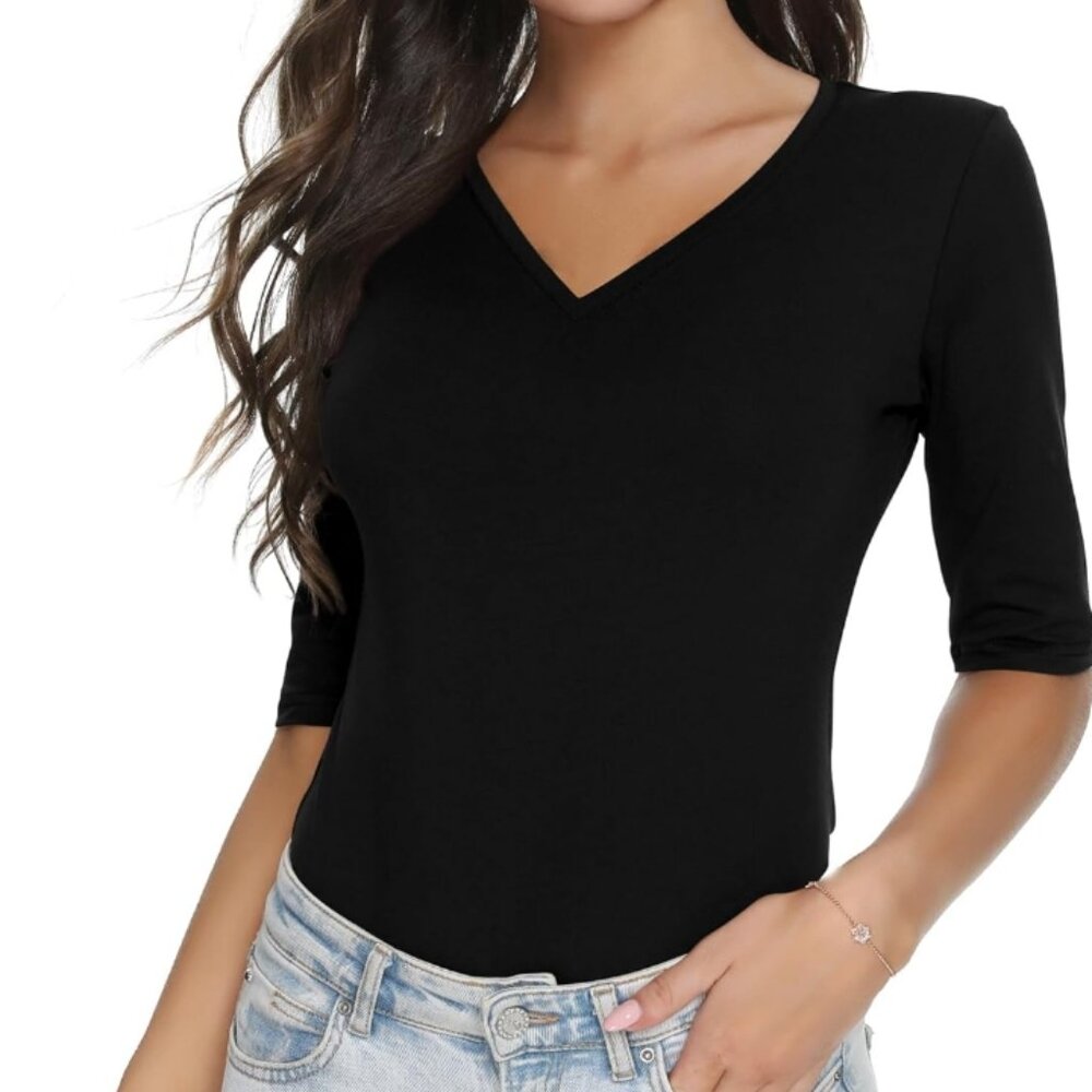 Women's Basic Half Sleeve V Neck T-Shirt